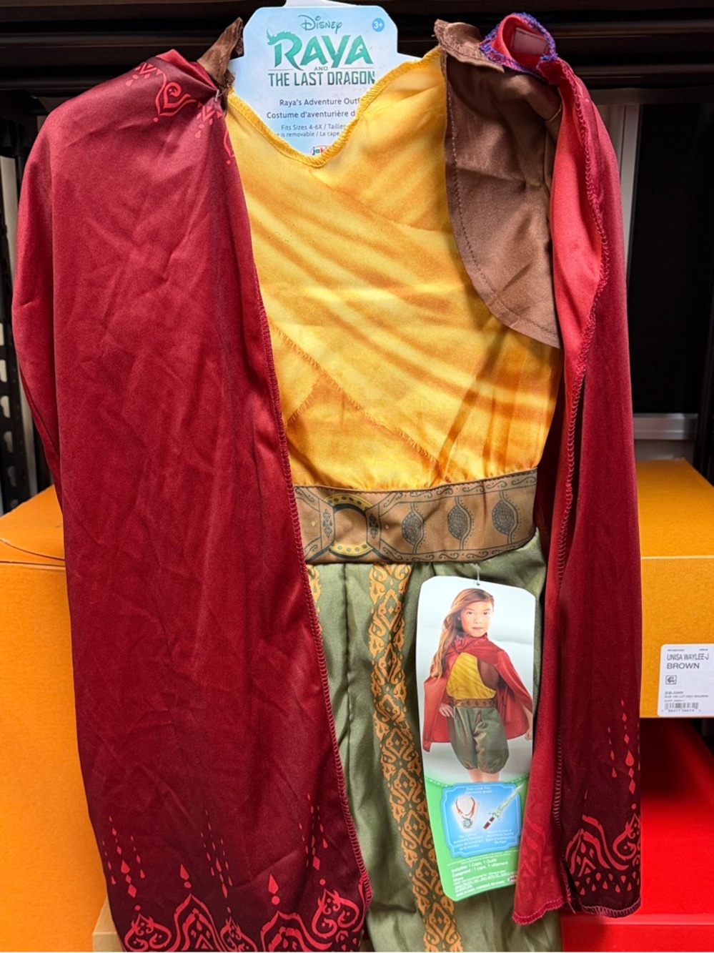 Disney Raya Costume in Red and Yellow with Olive Accents